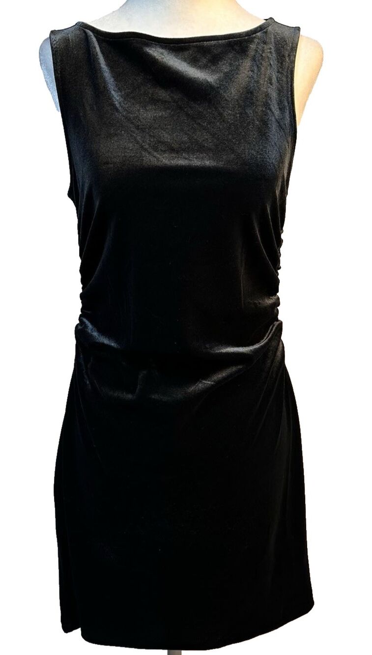 Wild Fable Boat Neck Sleeveless Green Velvet Bodycon Shirred sides Size S NWOT